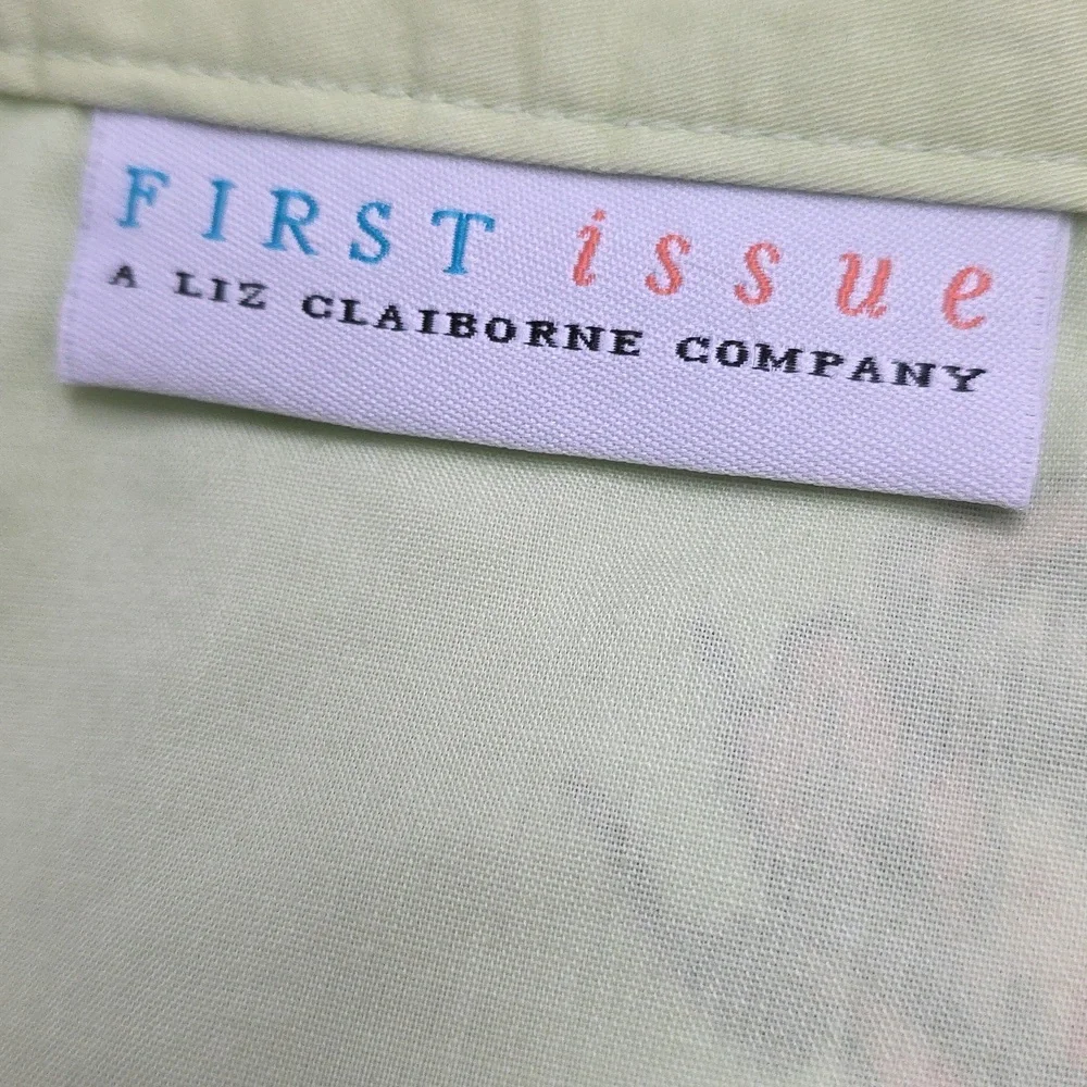 Liz Claiborne Floral A-Line Skirt Green Pink Roses Scallop Hem Gardenparty